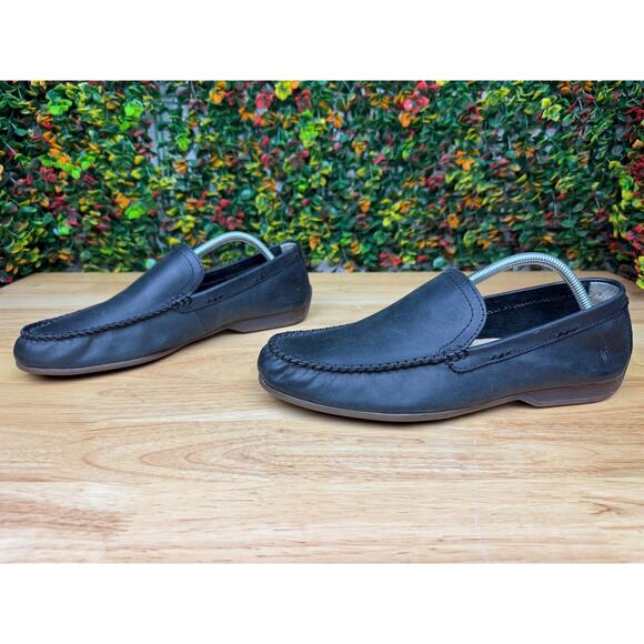 Frye Lewis Venetian Loafers Moccasin Toe Leather Driving Shoes Black Mens 9.5 - Picture 3 of 11